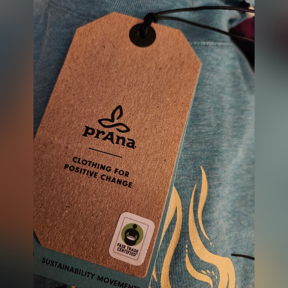 NWT PrAna Campfire Journeyman 2 Tee Organic Cotton Jersey T-Shirt Aqua Medium - Picture 9 of 9